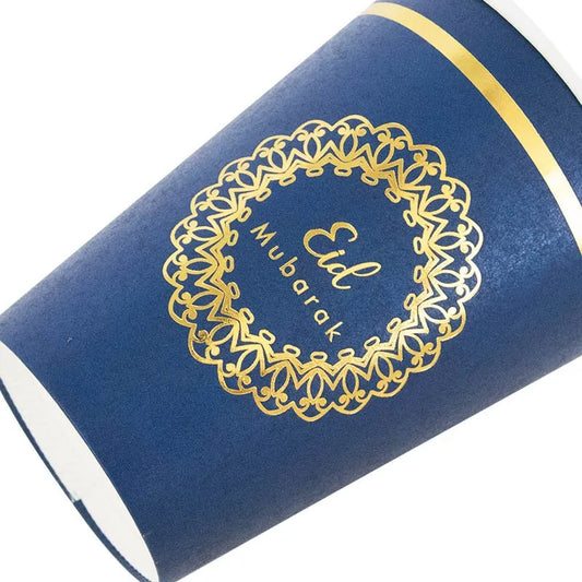 blå papirkopper til Eid Mubarak Happy Ramadan Party 8ct