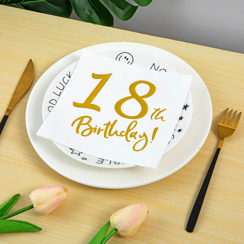 Napkins 18th Birthday - White 33x33cm