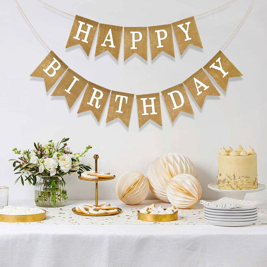 Happy birthday banner made of jute