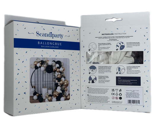 Balloon Arch - Black / Gold / White