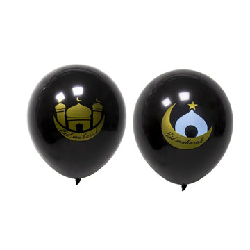 Engangs svarte lateksballonger Eid Mubarak  6 stk