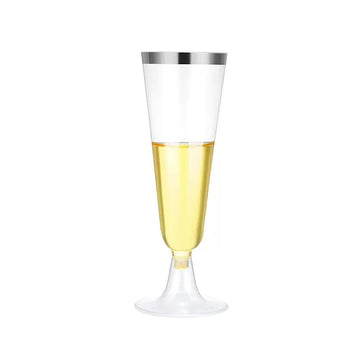 Plastic Champagne Glasses - Sliver Rim