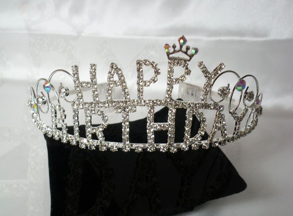 Diamante Tiara Happy Birthday - Silver