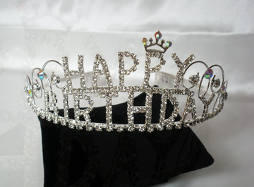 Diamante Tiara Happy Birthday - Silver