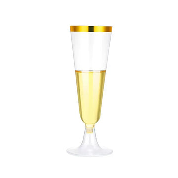 Plastic Champagne Glasses - Gold Rim