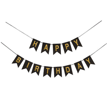 Banner Happy Birthday-Black with gold