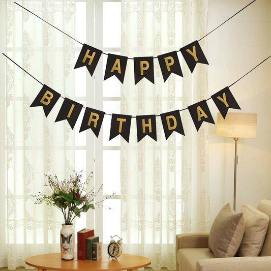 Banner Happy Birthday-Black with gold