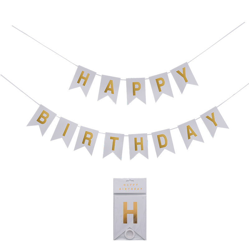 Banner Happy Birthday - White with gold