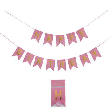 Banner Happy Birthday - Pink with gold