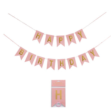 Banner Happy Birthday - Rose pink with gold