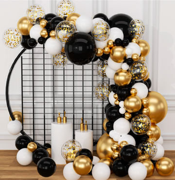 Balloon Arch - Black / Gold / White