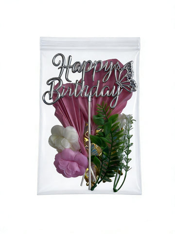 Cake Topper -  Happy Birthday - Pink