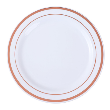 White Plastic Plate with Rose Gold Ring Design – 25.5 cm