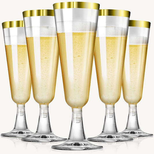 Plastic Champagne Glasses - Gold Rim