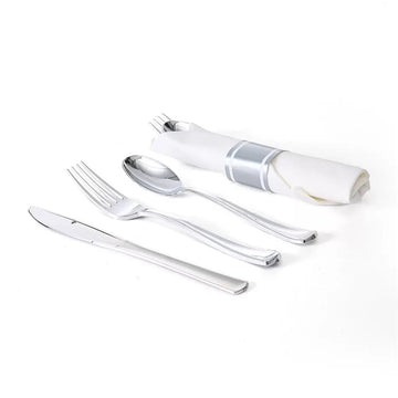 Disposable knife, fork, spoon and paper towel set - Sliver