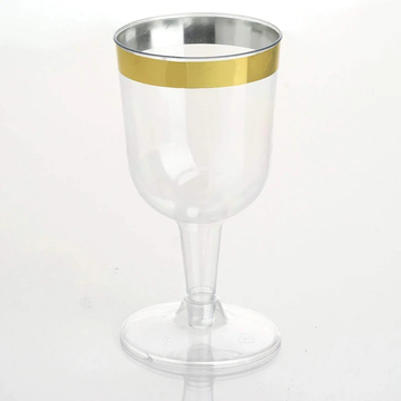 Plastic Champagne Glasses - Gold Rim