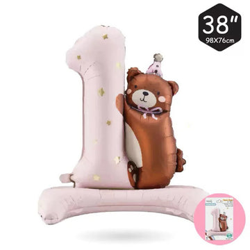 1 Years Old Bear Foil Balloon - Pink 1