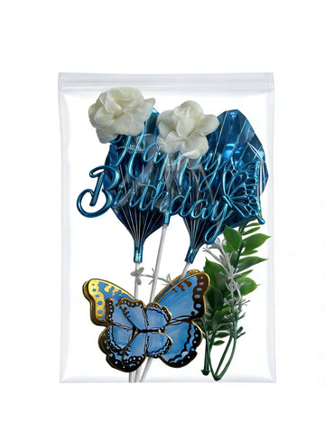 Cake Topper -  Happy Birthday - Light Blue