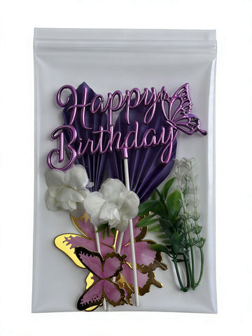 Cake Topper -  Happy Birthday - Purple