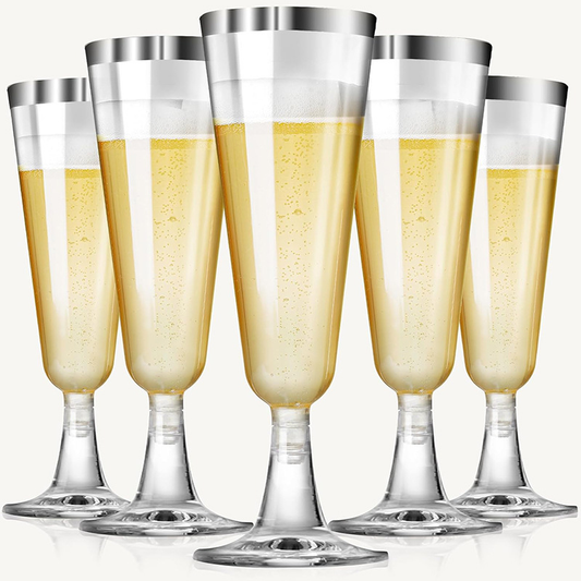Plastic Champagne Glasses - Sliver Rim
