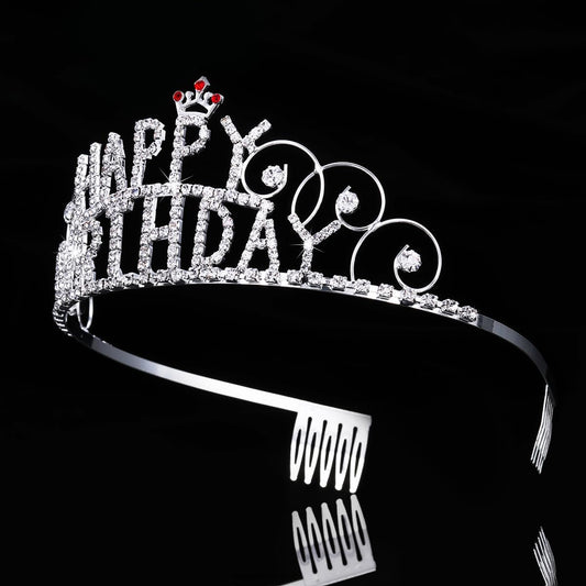 Diamante Tiara Happy Birthday - Silver