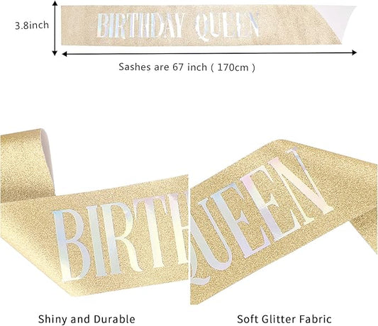 Birthday sash with crown - gold
