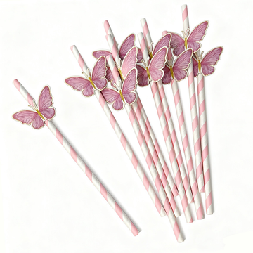 Paper Straws - Pink Butterfly - 10pcs