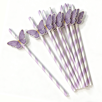 Paper Straws - Purple Butterfly - 10pcs